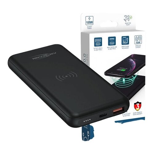 Ansmann Eksterna baterija 10000 mAh PB218 Wireless, Crna Slike