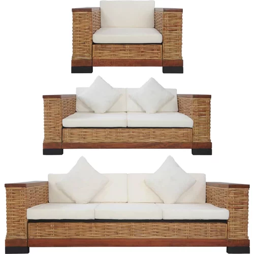  3-dijelni set sofa od prirodnog ratana s jastucima smeđi