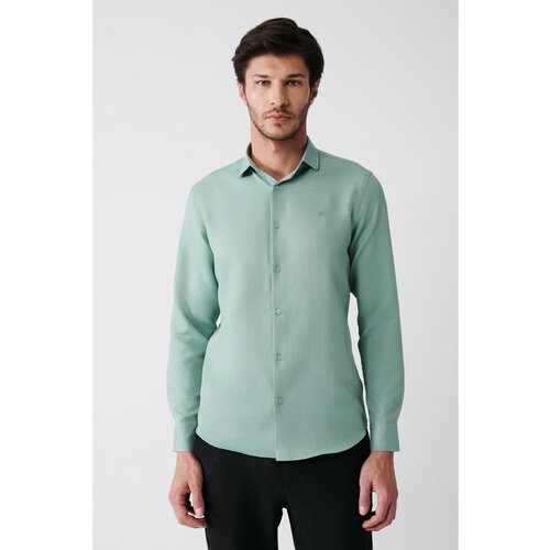 Avva Men's Green Easy-to-Iron Classic Collar Embossed Cotton Slim Fit Slim Fit Shirt Slike