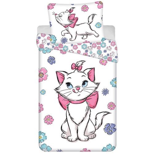 Jerry Fabrics Bela enojna bombažna otroška posteljnina 140x200 cm Marie Cat "Floral" – Cene