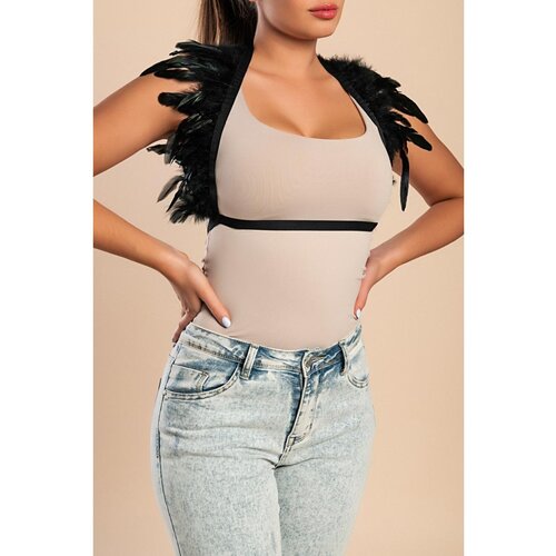 Fenzy Grudnjak Na Elastične Naramenice S Perjem, Crni Cijene