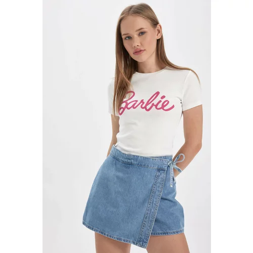 Defacto Slim Fit Barbie Licensed Crew Neck Printed Ribana Short Sleeve T-Shirt