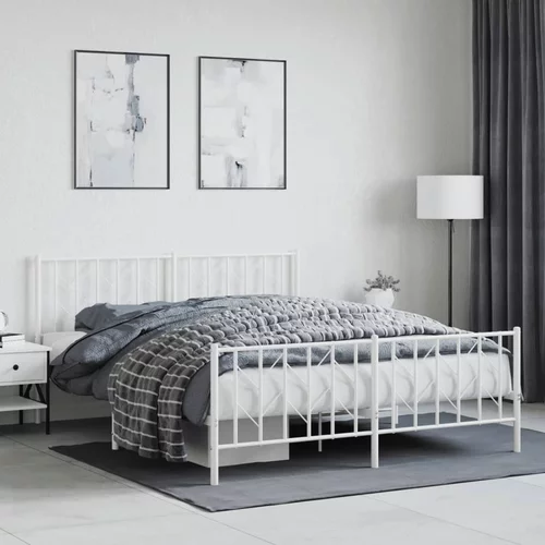 vidaXL Kovinski posteljni okvir z vzglavjem in vznožjem bel 160x200 cm