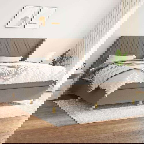  Box spring postelja z vzmetnico taupe 180x200 cm blago, (20791046) Slike