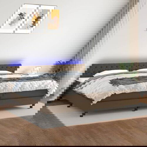 The Living Store Box spring postelja z vzmetnico LED temno rjava 200x200cm blago - Box Spring Postelja, (21515495) Slike