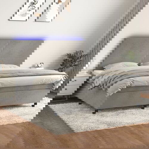 VidaXL Box spring postelja z vzmetnico LED svetlo siva 180x200cm žamet Slike