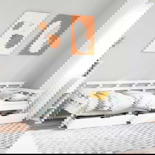 VidaXL Dnevna postelja s predali bela 90x200 cm trdna borovina Slike