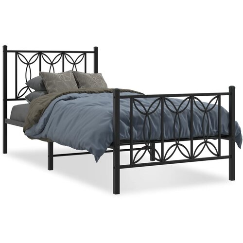 VidaXL Metalni okvir kreveta uzglavlje i podnožje crni 75x190 cm Slike