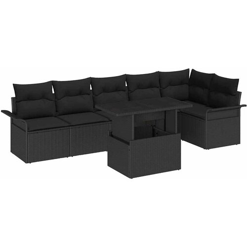 vidaXL Vrtna sedežna garnitura z blazino 7 pcs Črna Poly ratan, (5000145653) Cene