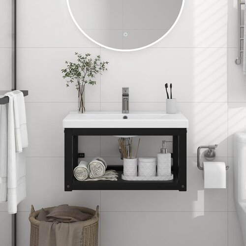 vidaXL stenski kopalniški regal črn 59x38x31 cm železo Cene