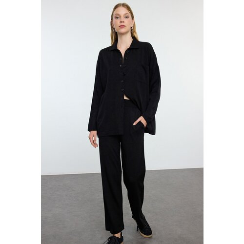 Trendyol Black Polo Neck Basic Shirt-Pants Knitwear Bottom-Top Set Slike