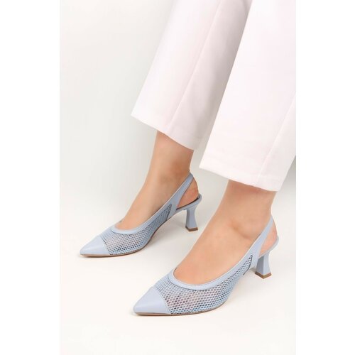 Shoeberry Women's Rella Baby Blue Mesh Heeled Shoes Stiletto Slike