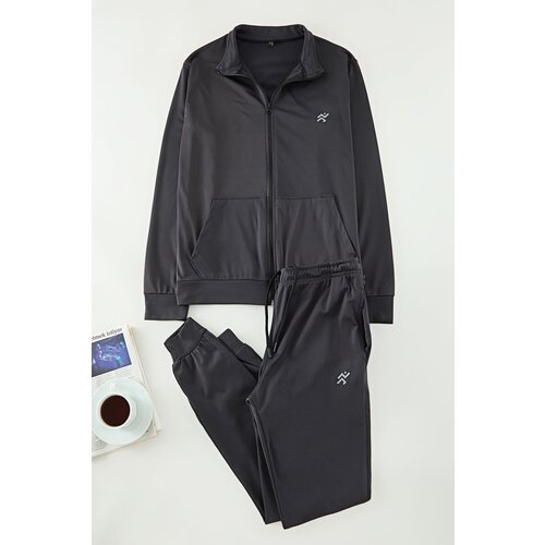 Trendyol Dark Gray-Black Regular/Normal Cut Sports Tracksuit Slike