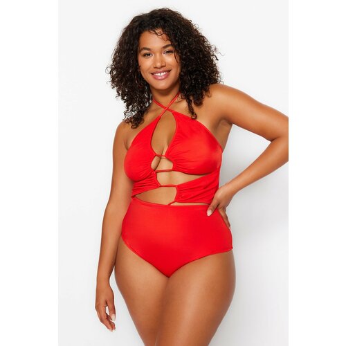 Trendyol Curve Plus Size Swimsuit - Red - Plain Slike