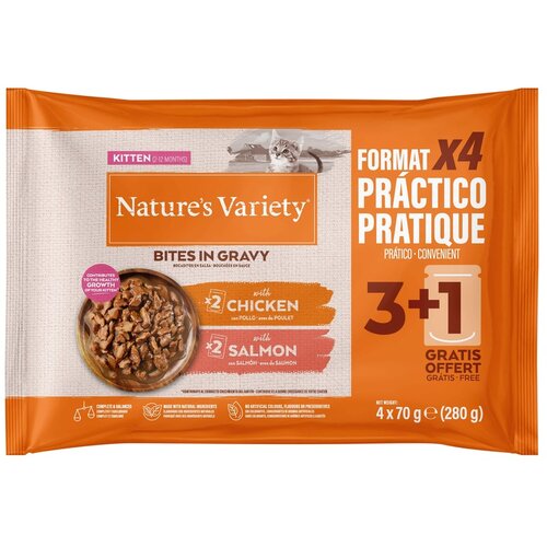  Ekonomično pakiranje Nature's Variety Kitten Bites u umaku 44 x 70 g - Piletina i losos Cijene