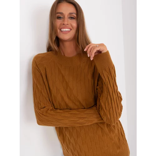 Fashion Hunters Light brown women's classic sweater with patterns