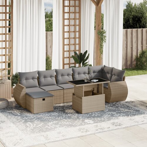 vidaXL 8-dijelni set vrtnih sofa od poliratana s jastucima bež Cijene