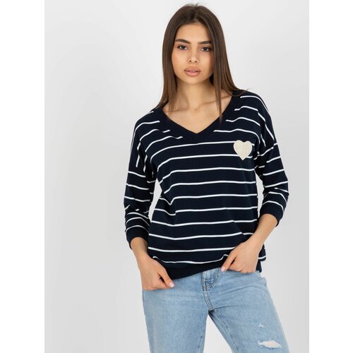 Fashion Hunters Navy and white blouse with V-neck by BASIC FEEL GOOD Slike