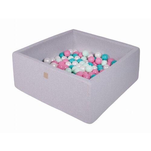 MeowBaby Square Ball Pool, 90x90x40 cm s 300 žogicami, bombaž, svetlo siva: biserna/svetlo roza/turkizna/mint, (21333695) Cene