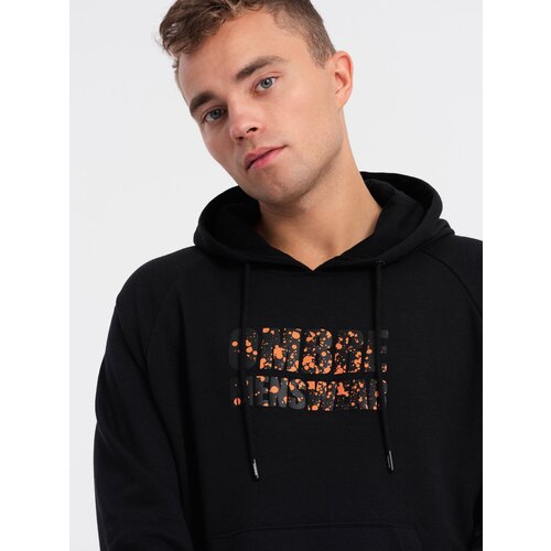 Ombre Men&amp;#039;s kangaroo sweatshirt with hood and print - black Slike