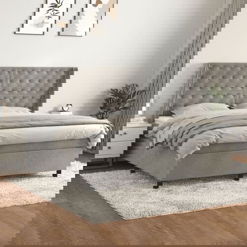 The Living Store Box spring postelja z vzmetnico svetlo siva 160x200 cm žamet - Box Spring Postelja, (21437672) Slike