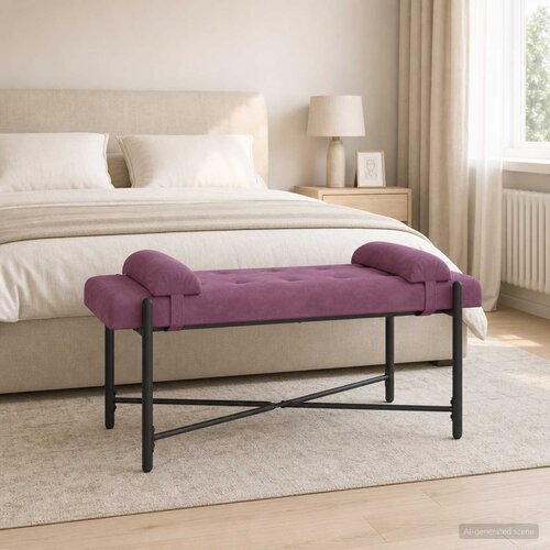  Klupa s gumbima i jastučićima Ljubičasta 110 x 40 x 46 cm Slike