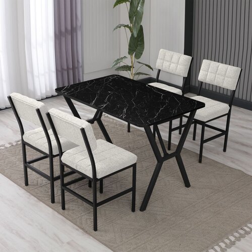 Hanah home Trpezarijski sto i stolice Dubai, Krem-crni Slike