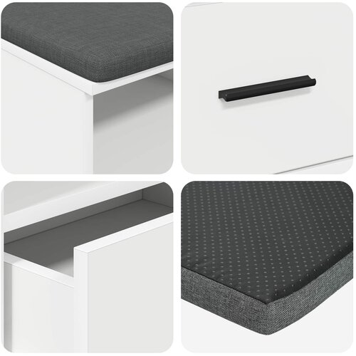  Klupa za hodnik s jastukom s ladicama Bijeli 100 x 38 x 46 cm Slike