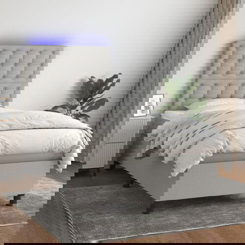 VidaXL Box spring postelja z vzmetnico LED svetlo siva 90x190 cm blago Slike