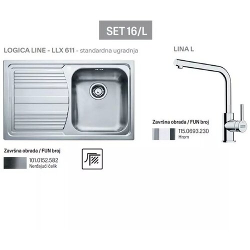 Franke set sudopera Logica Line LLX 611 leva + slavina Lina L Slike