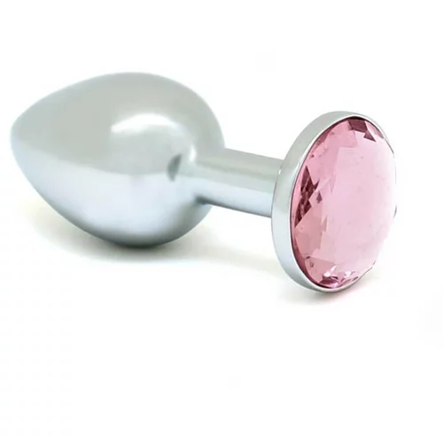 Rimba XS - ružičasti kamen, metalni analni dildo (srebrni)