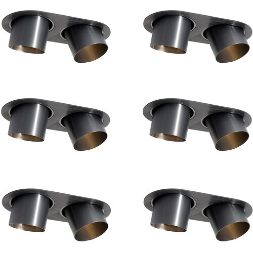 QAZQA Set van 6 inbouwspots gunmetal GU10 70mm kantelbaar 2-lichts - Installa Slike