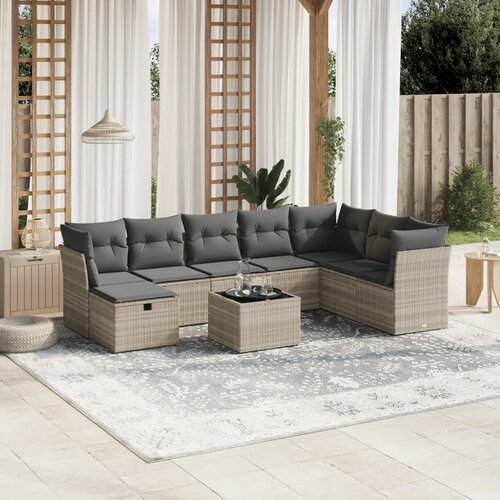 vidaXL 9-dijelni set vrtnih sofa od poliratana s jastucima svjetlosivi Cene