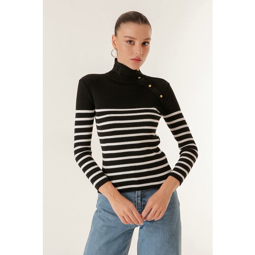 By Saygı Blazer Striped Off-the-Shoulder Turtleneck Sweater Cene