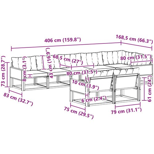  Set vanjskih sofa 8 kom. Prirodna i svjetlosiva Slike