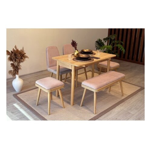 Hanah home vina mini 03 0900 oak stone produžni set trpezarijskih stolova i stolica (6 komada)) Cene