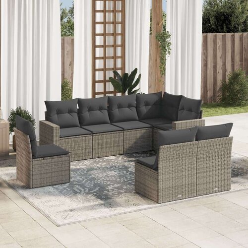  8-dijelni set vrtnih sofa od poliratana s jastucima sivi Slike