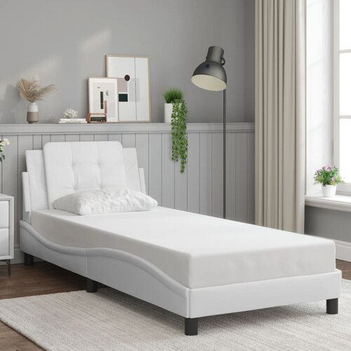 The Living Store Posteljni okvir z vzglavjem bel 100x200 cm umetno usnje - Posteljni Okvir, (21445780) Slike