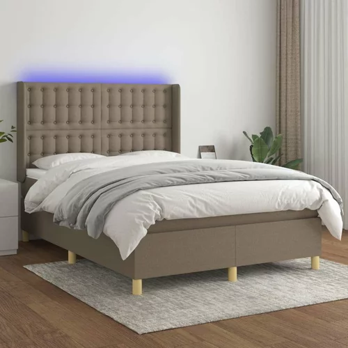  Box spring postelja z vzmetnico LED taupe 140x200 cm blago, (20896246)