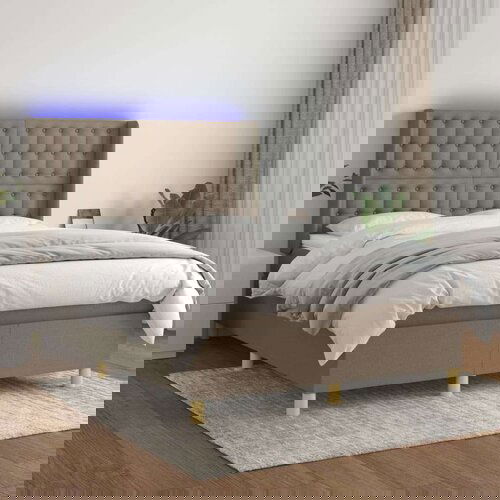  Krevet box spring s madracem LED smeđesivi 140x200 cm tkanina Slike