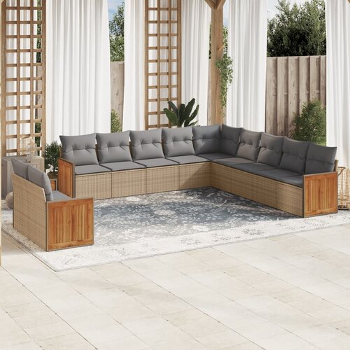 vidaXL 11-dijelni set vrtnih sofa od poliratana s jastucima bež Cijene