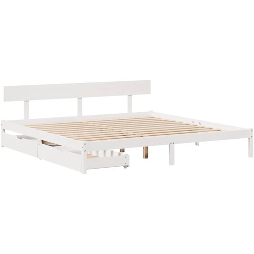 VidaXL Posteljni okvir s predali bel 200x200 cm trdna borovina, (21304332) Slike