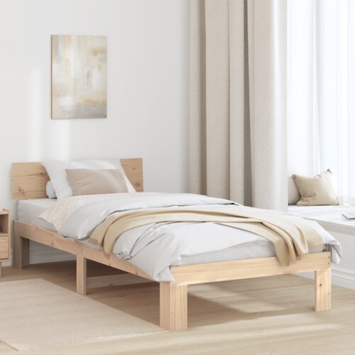 VidaXL posteljni okvir s hrbtno stranjo 90x200 cm iz trdnega borovega lesa Slike