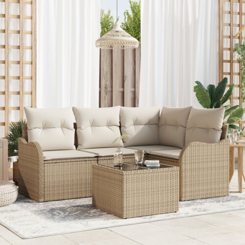 vidaXL 5 Dijelni Vrtni Kauč Set s Jastučićima Smeđi Poly Rattan Cijene