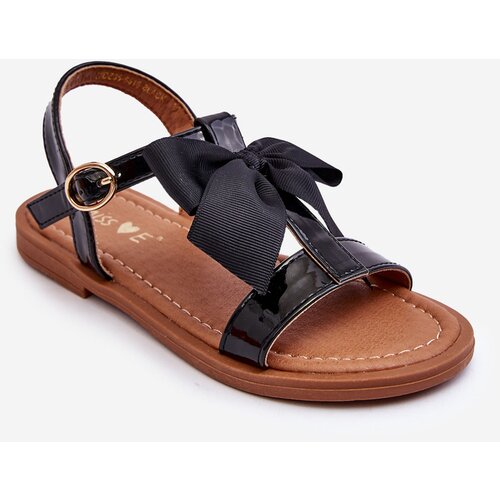 Kesi children's lacquered sandals with bow black netina Slike