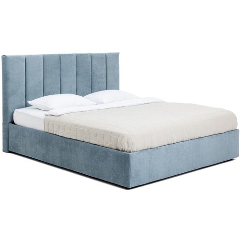 Bonami Selection Plavi tapecirani bračni krevet s podnicom i prostorom za odlaganje 160x200 cm Thessa Bold Line – Cijene