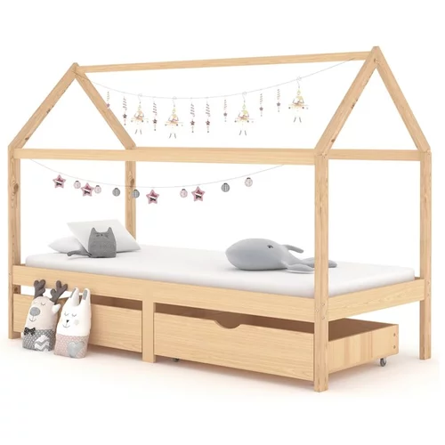  Otroški posteljni okvir s predali trdna borovina 90x200 cm
