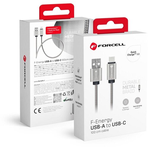 forcell f-energy metal C234 kabal (kabl) usb a na type c QC3.0 2,4A 12W 1 m srebrni Cene