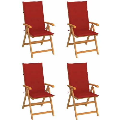  Vrtne stolice s crvenim jastucima 4 kom od masivne tikovine