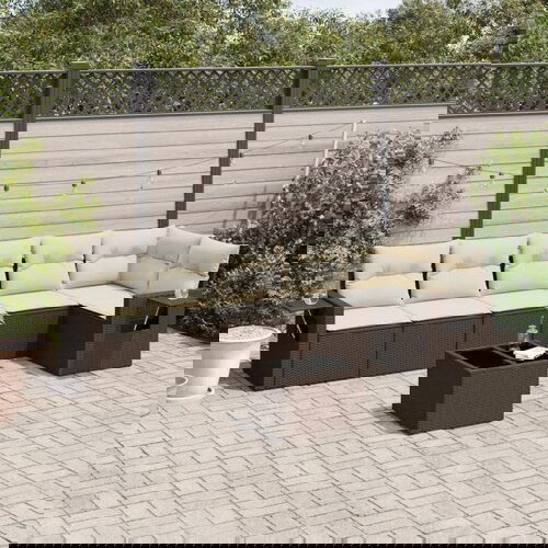 VidaXL 7-dijelni set vrtnih sofa od poliratana s jastucima smeđi Slike